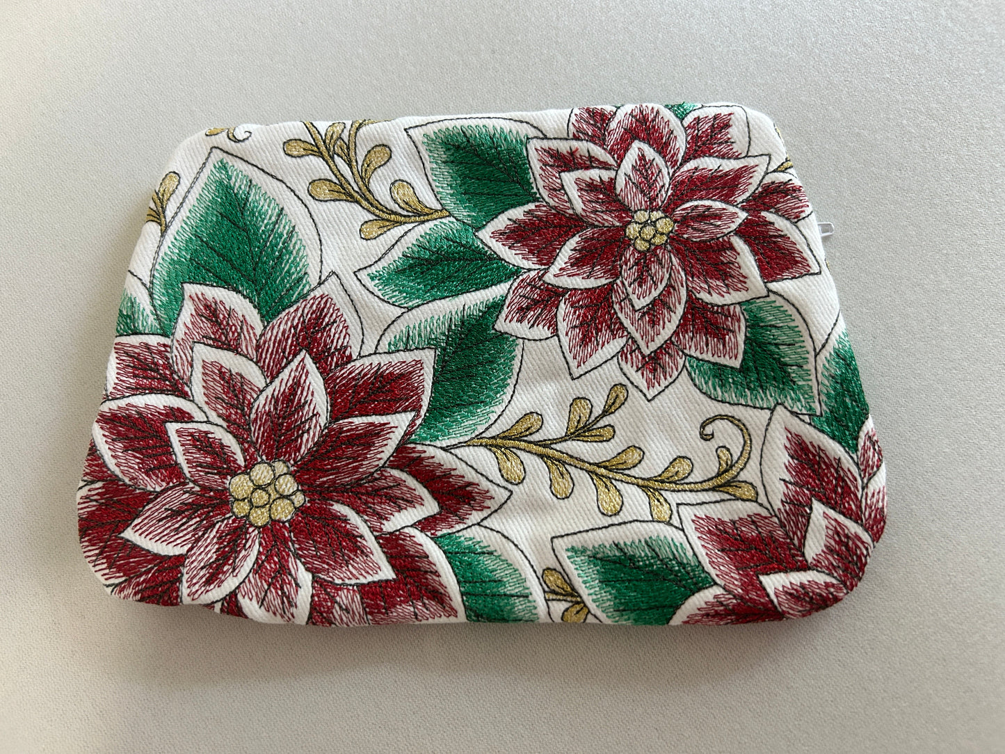 Poinsettia Embroidered Zipper Pouch