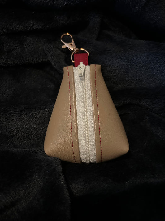 Beige Vinyl Triangle Zipper Pouch