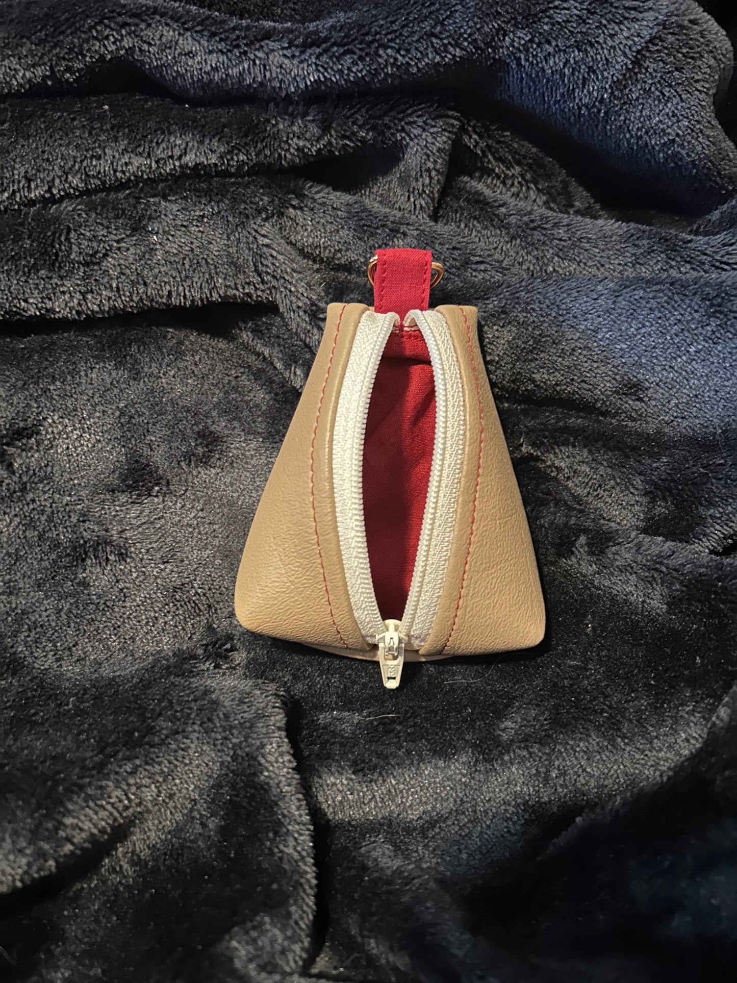 Beige Vinyl Triangle Zipper Pouch