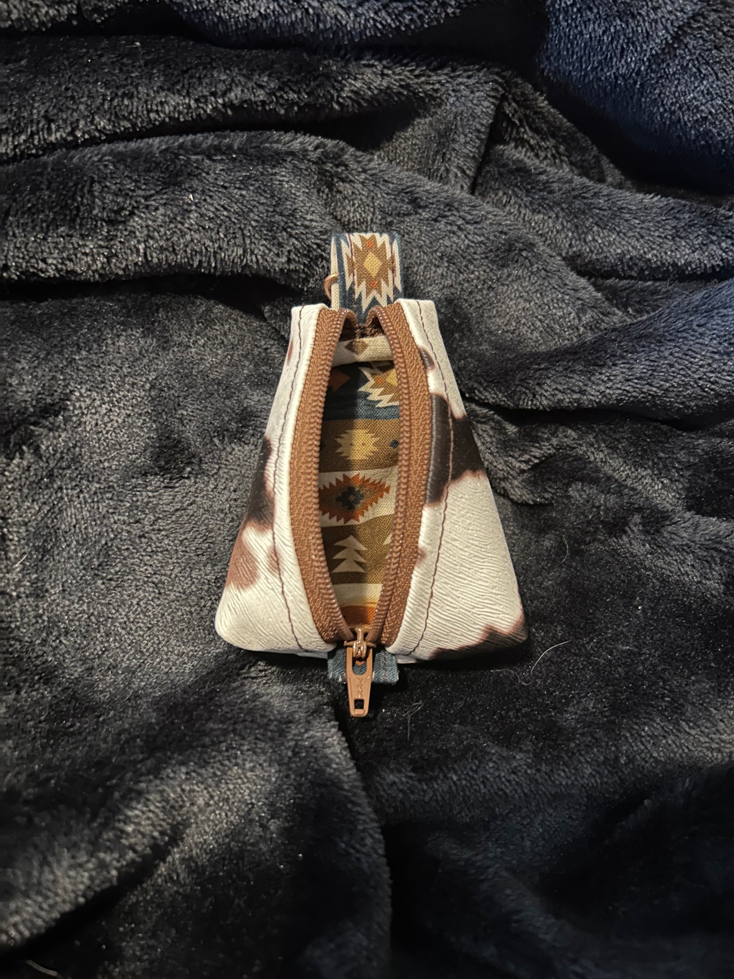 Cow Print Vinyl Triangle Zipper Pouch