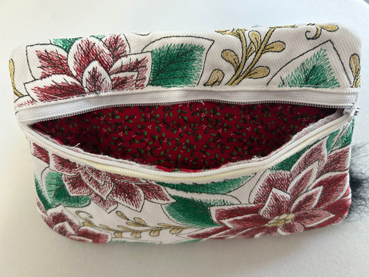 Poinsettia Embroidered Zipper Pouch